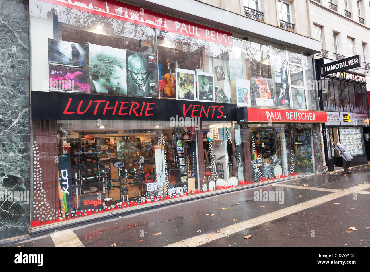 Paul Beuscher music store, Boulevard Beaumarchais, Parigi, Francia Foto Stock