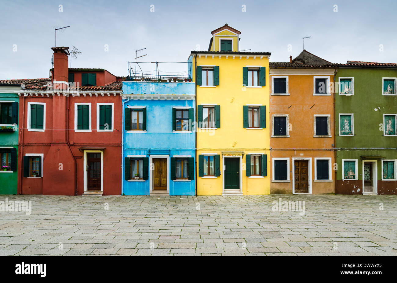 Burano, Venezia. Case colorate isola e punto di riferimento della regione Veneto, Italia. Foto Stock