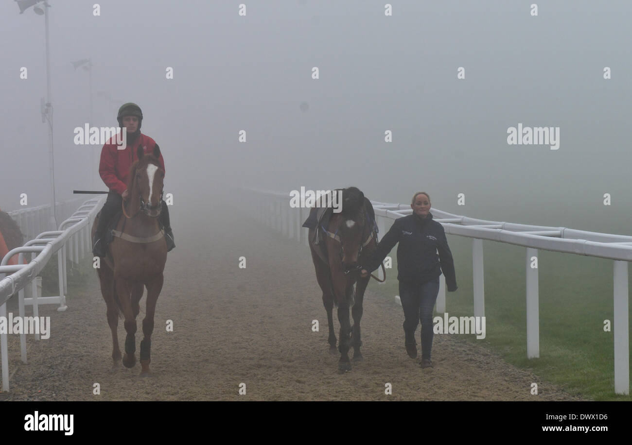 Cheltenham, Regno Unito. Il 14 marzo 2014. Una nebbia per iniziare la giornata a Cheltenham Gold Cup Festival 2014, giorno 4, The Cheltenham Gold Cup venerdì. Credito: Jules annan/Alamy Live News Foto Stock