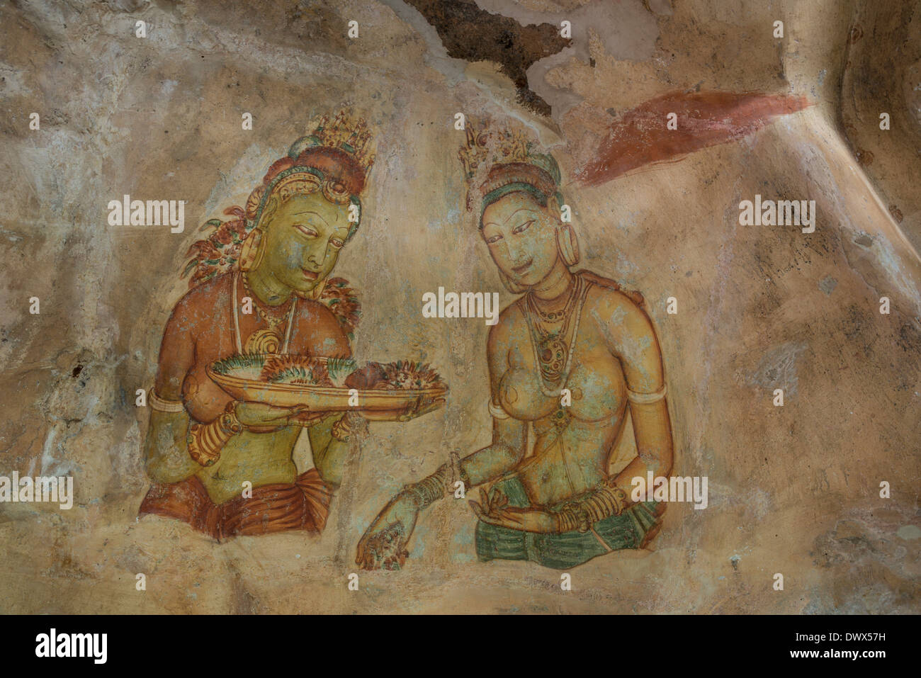 Di Sigiriya rock maiden affresco Patrimonio UNESCO sito Sri Lanka Foto Stock