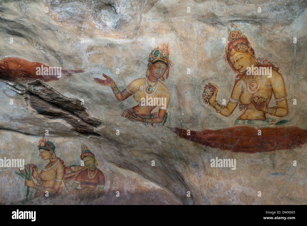 Di Sigiriya rock maiden affresco Patrimonio UNESCO sito Sri Lanka Foto Stock