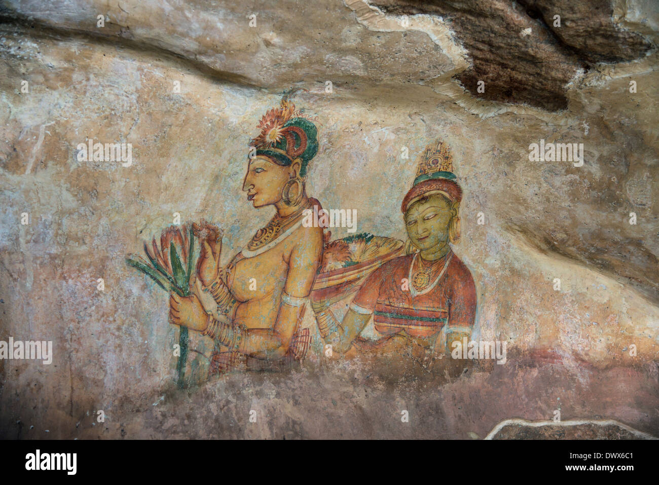 Di Sigiriya rock maiden affresco Patrimonio UNESCO sito Sri Lanka Foto Stock