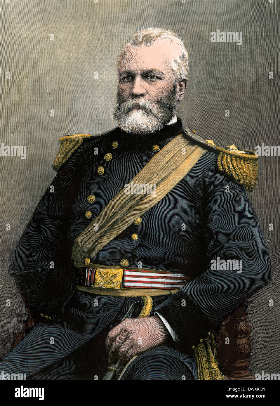 General Maggiore Oliver O. Howard, STATI UNITI D'AMERICA IN PENSIONE, 1890s. Colorate a mano la xilografia Foto Stock