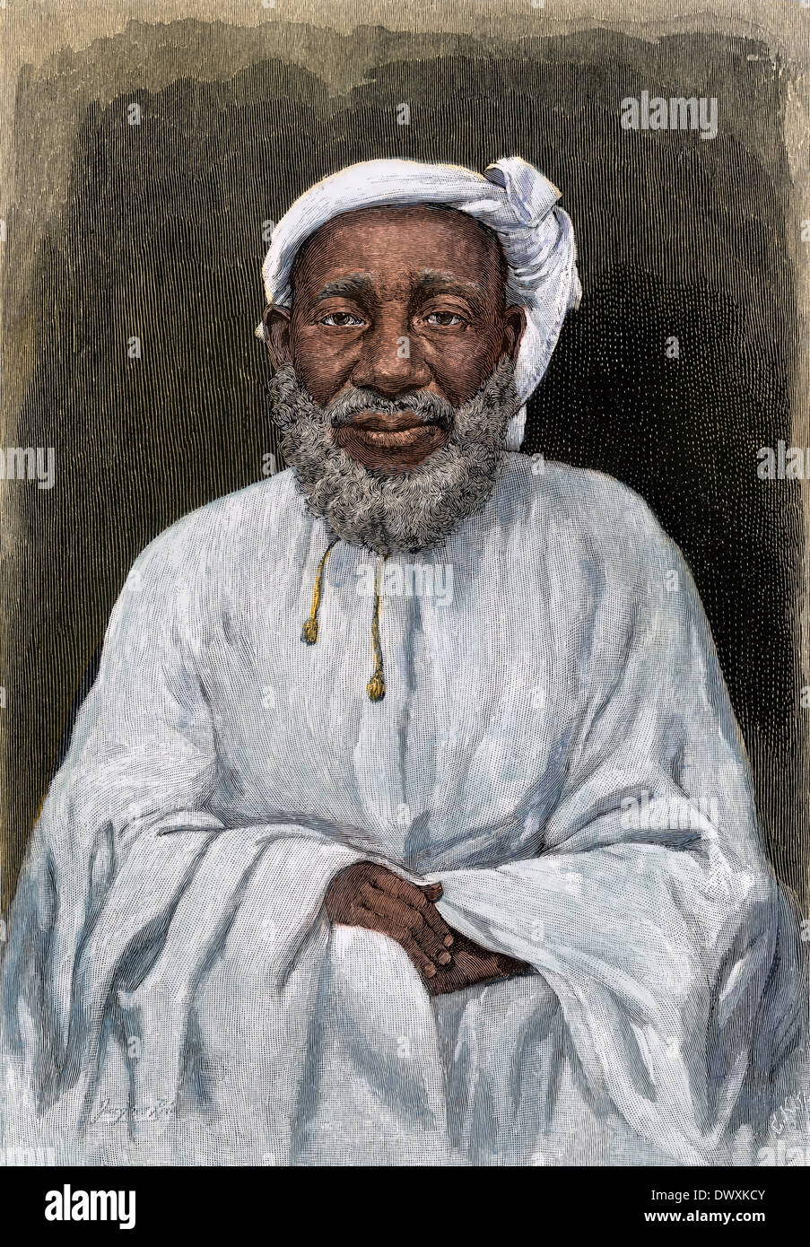 Tippu Tib, commerciante arabo e explorer nella regione del Congo, 1800s. Colorate a mano la xilografia Foto Stock