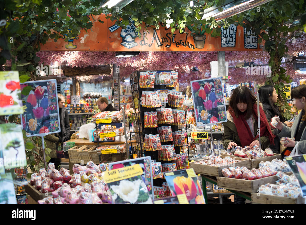 Il mercato dei fiori di Amsterdam la vendita di bulbi Foto Stock