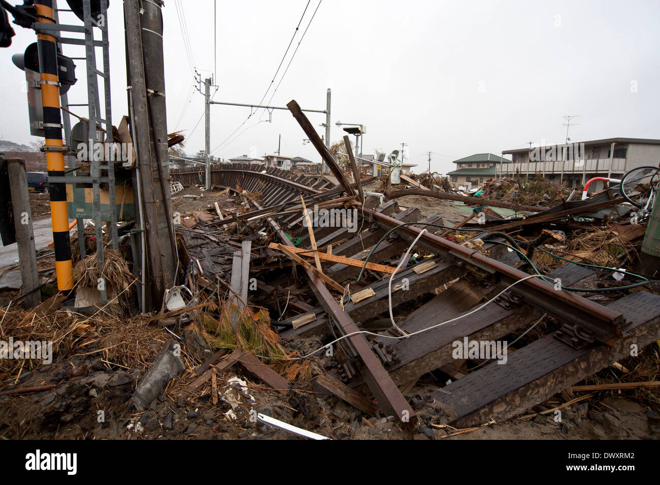 La devastazione provocata dal maremoto, Miyagi, Giappone Foto Stock