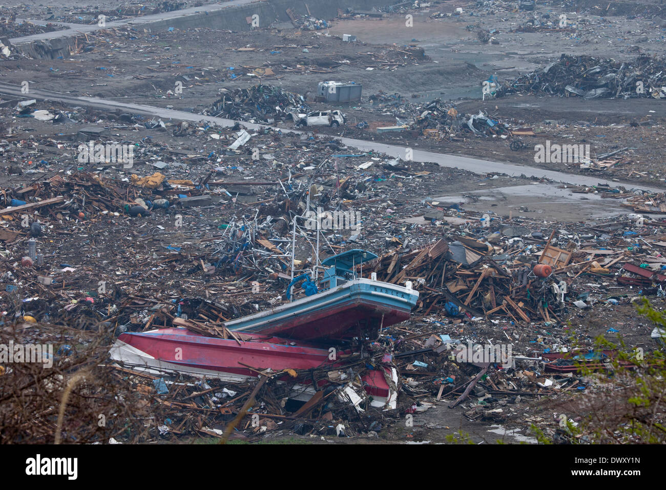 Città di Rikuzentakata devastato dal maremoto, Iwate, Giappone Foto Stock