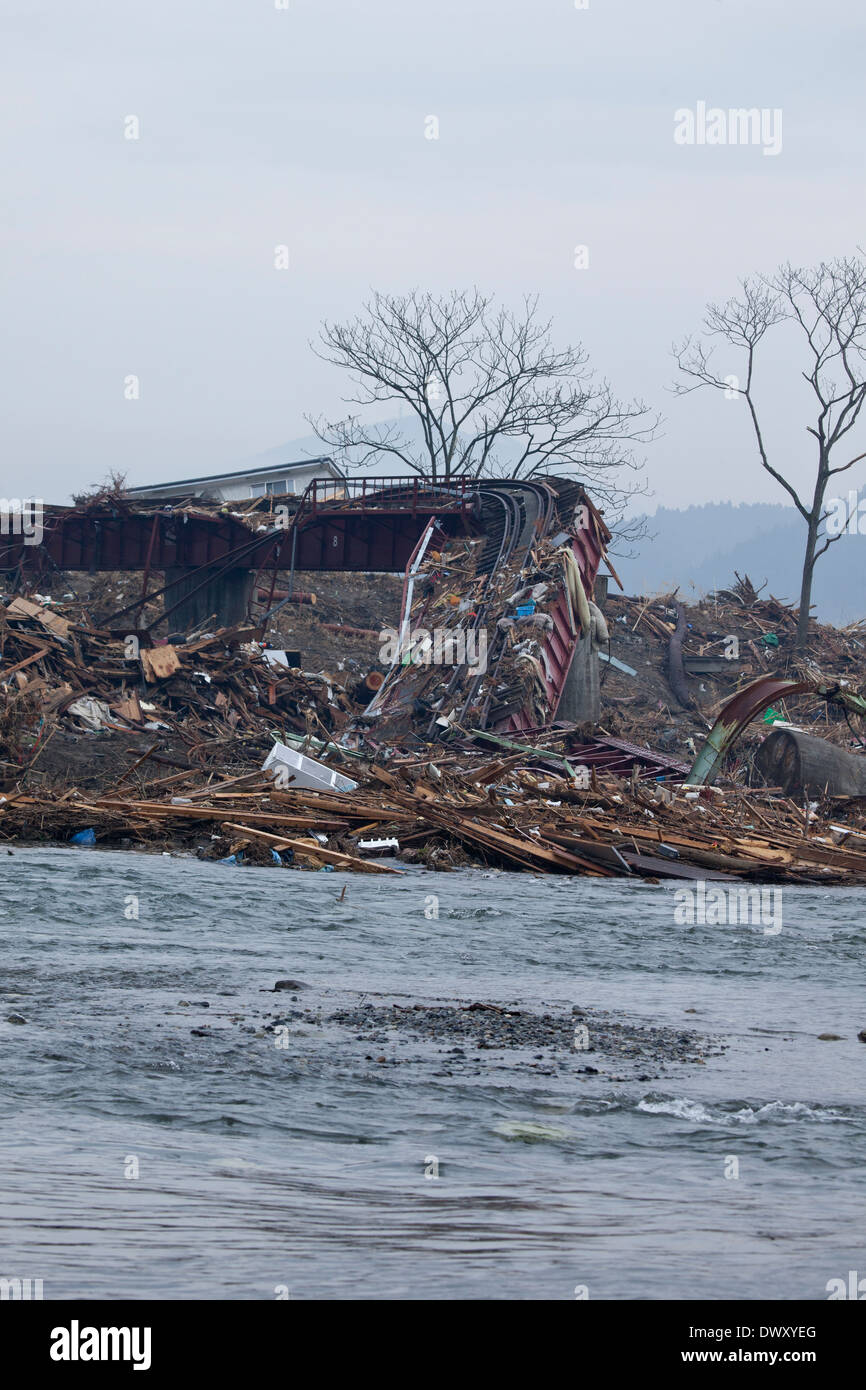 Città di Rikuzentakata devastato dal maremoto, Iwate, Giappone Foto Stock