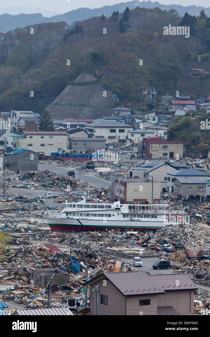 Città di Miyako devastato dal maremoto, Iwate, Giappone Foto Stock