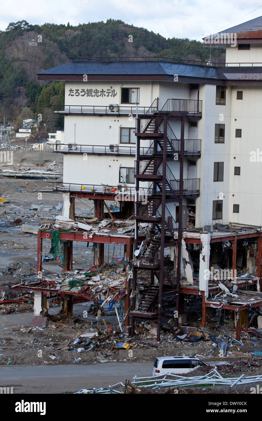 Edificio distrutto da tsunami, Iwate, Giappone Foto Stock