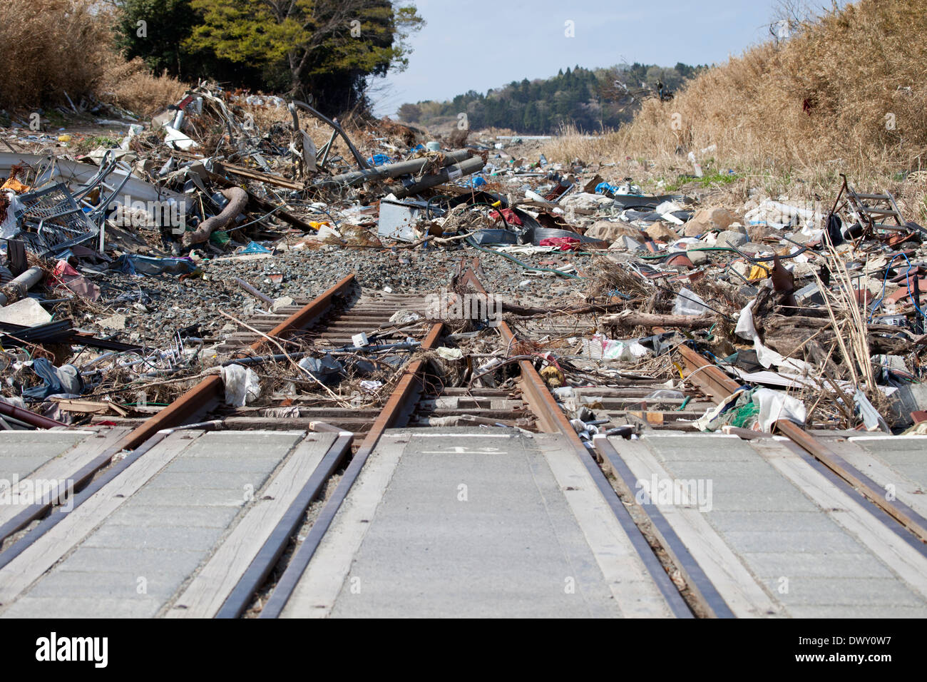 La devastazione provocata dal maremoto, Fukushima, Giappone Foto Stock
