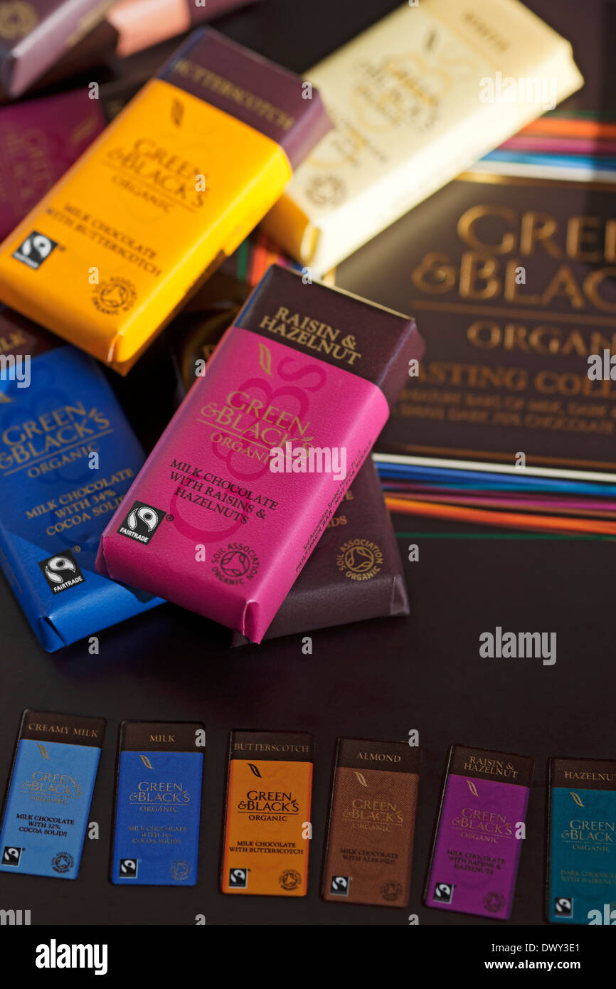 Primo piano di mini bar di Green & Black's Chocolate Bar Foto Stock