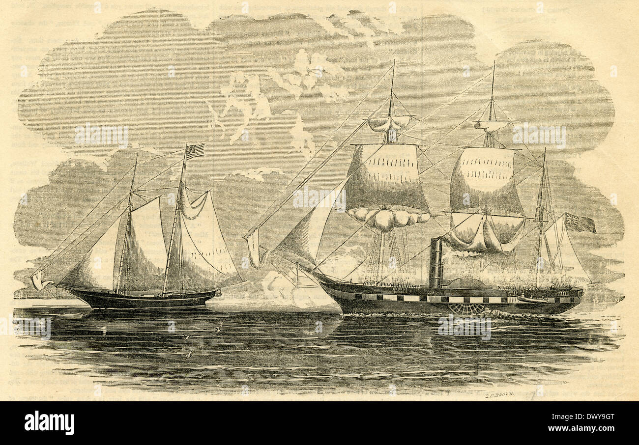 1854 incisione, la cattura di una nave da pesca da una nave britannica di guerra. Foto Stock