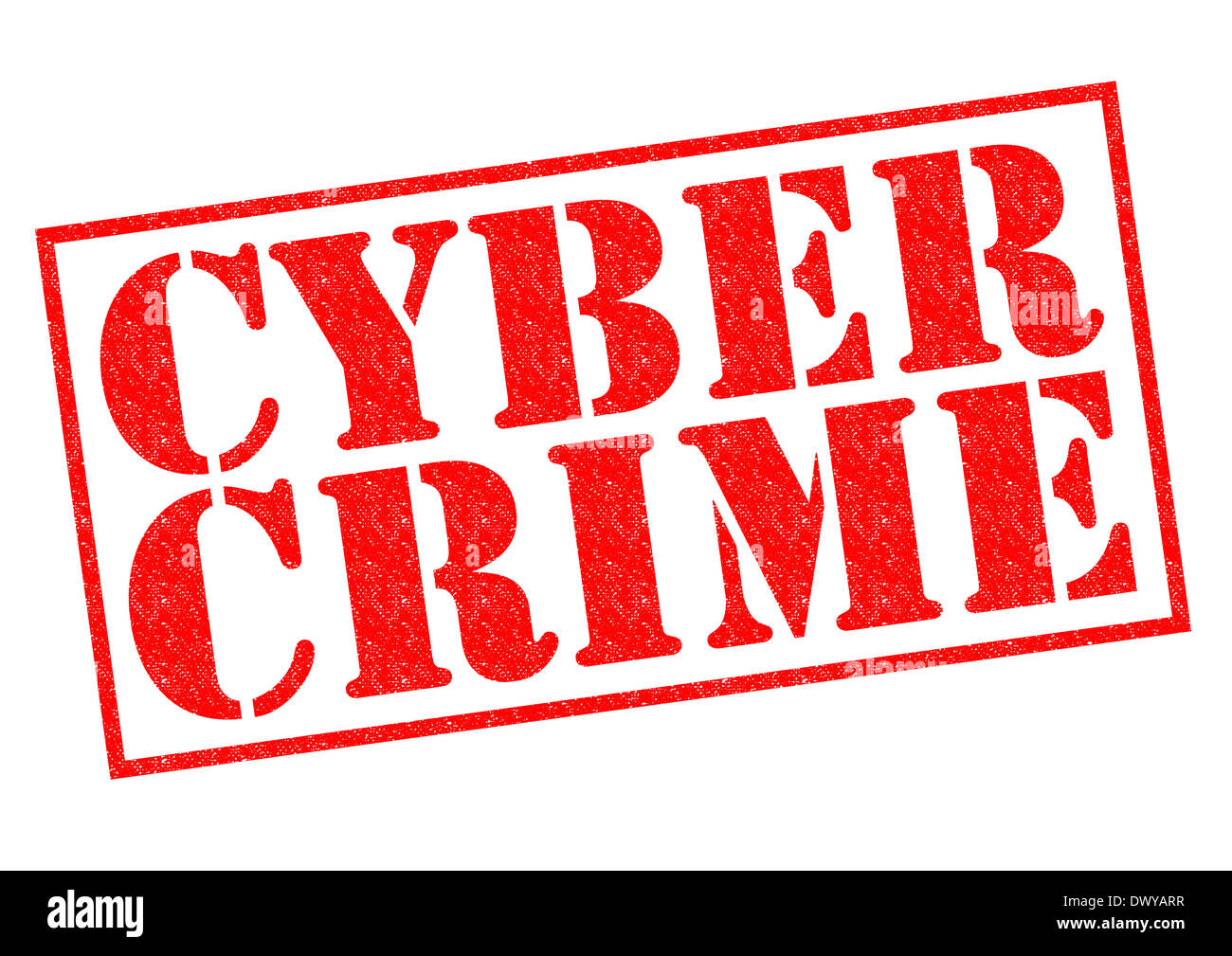 CYBER CRIME rosso timbro di gomma su uno sfondo bianco. Foto Stock