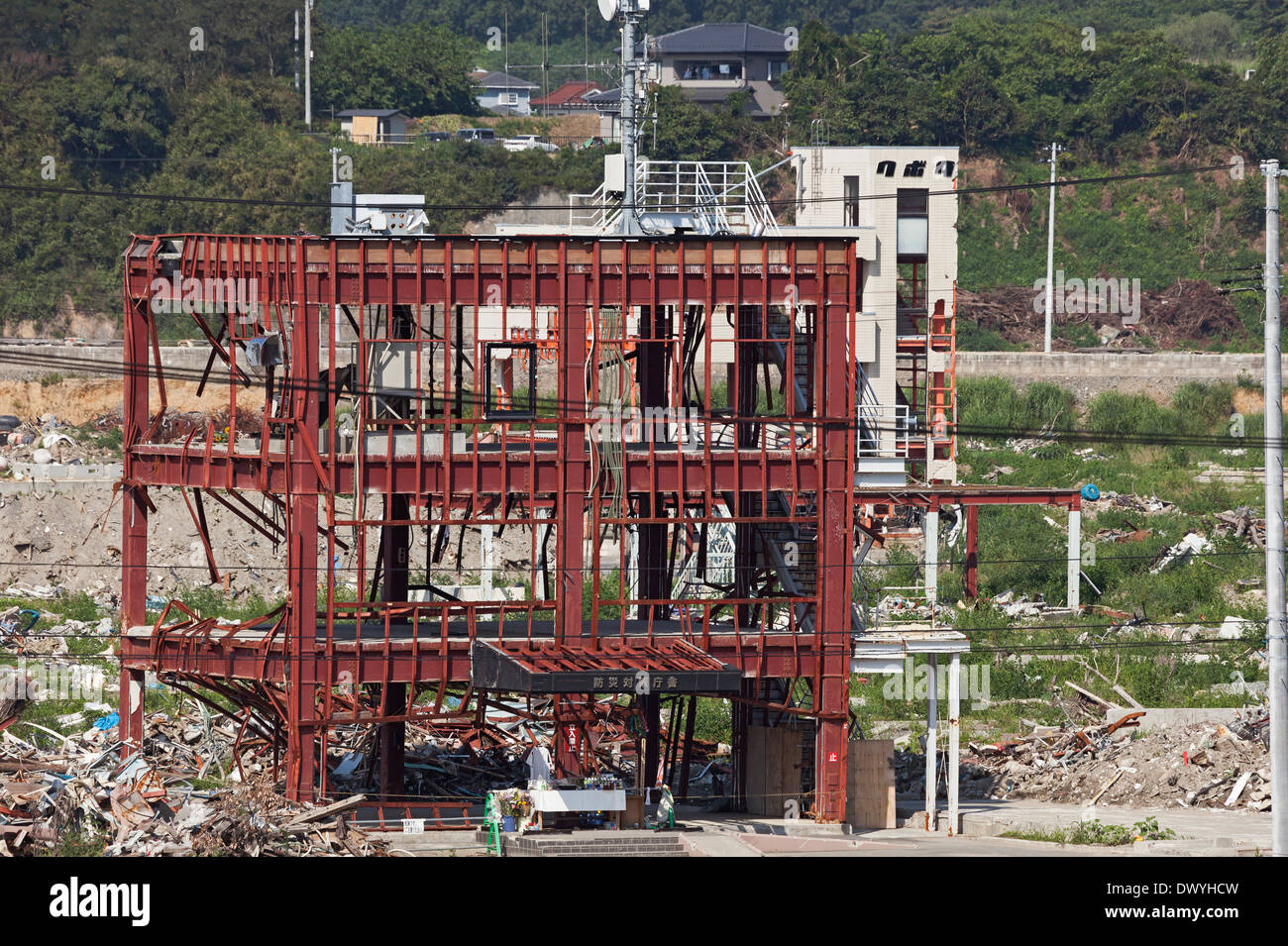 Edifici danneggiati dalla Tsunami, Prefettura di Miyagi, Giappone Foto Stock