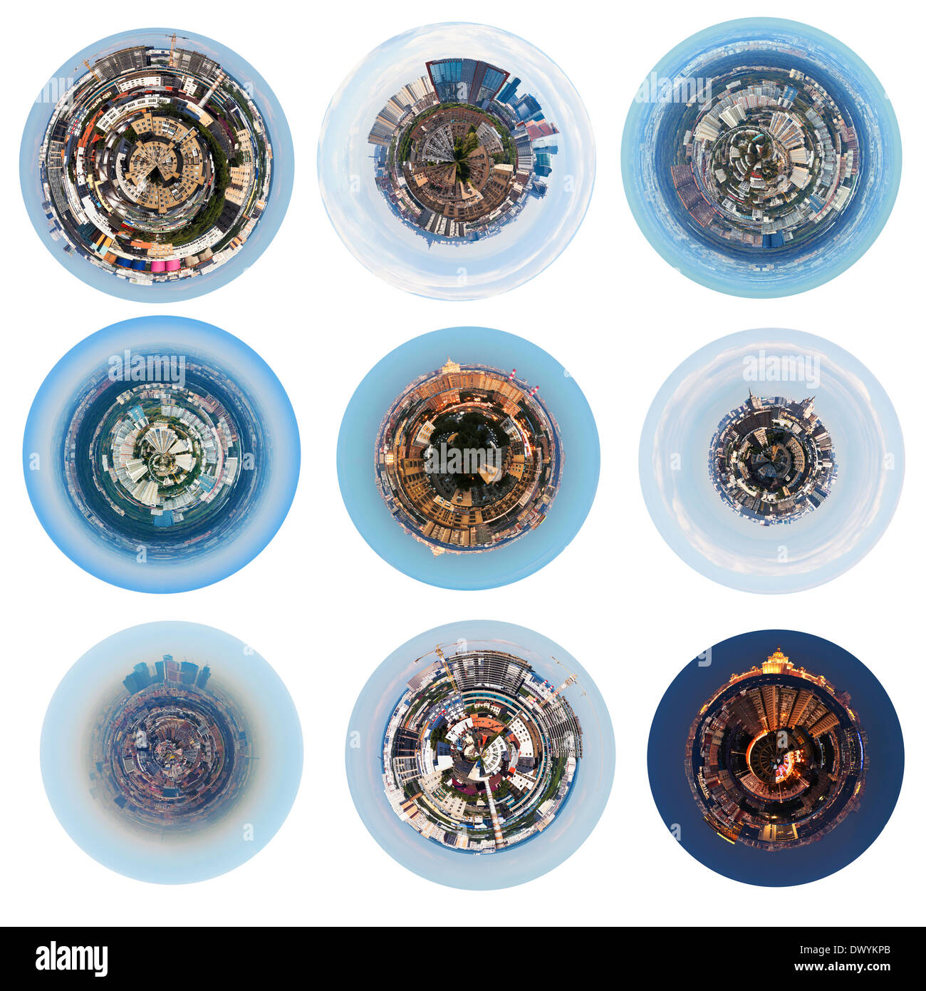 Set di sferica urbane viste panoramiche di quartieri residenziali a Mosca Foto Stock