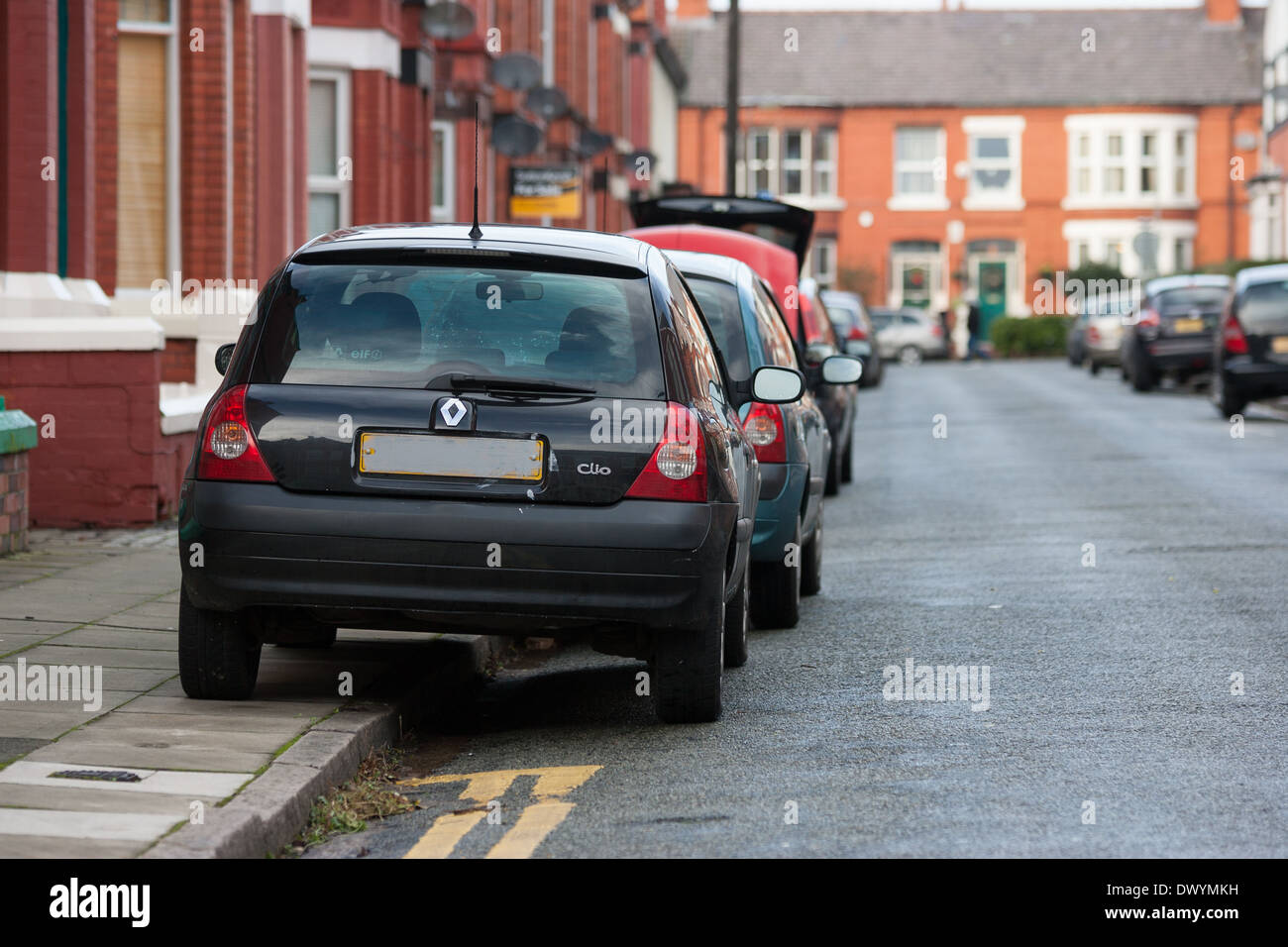 Auto soggetto ad atti vandalici con vernice spray e primer dopo una serie di attacchi a veicoli parcheggiati vicino Allerton Road in Liverpool Foto Stock