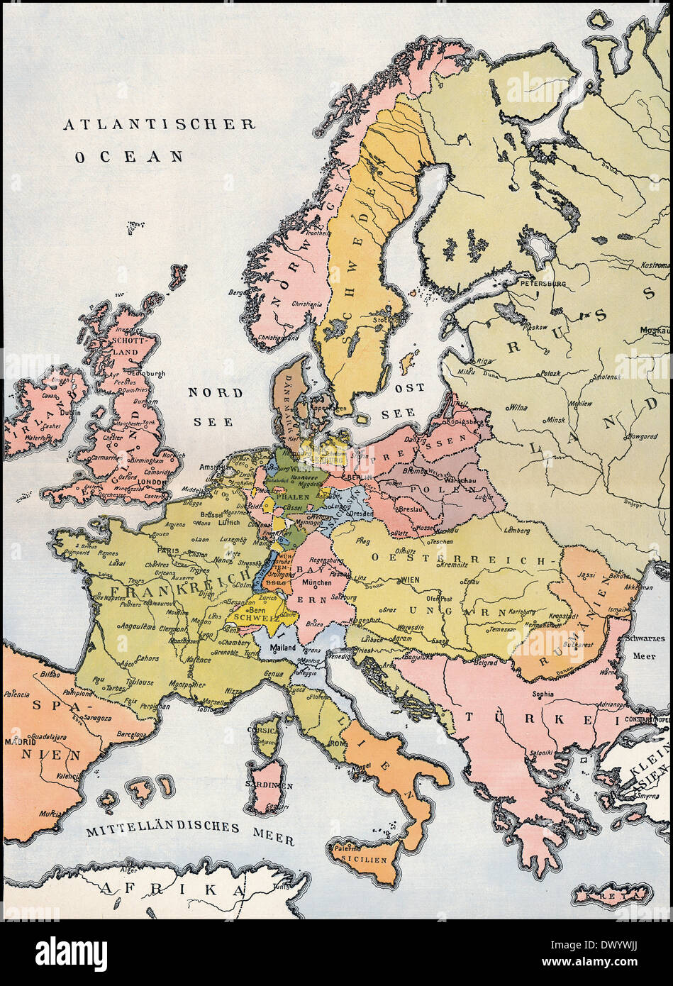 Mappa di Europa, 1809, figura storica del XIX secolo, Foto Stock