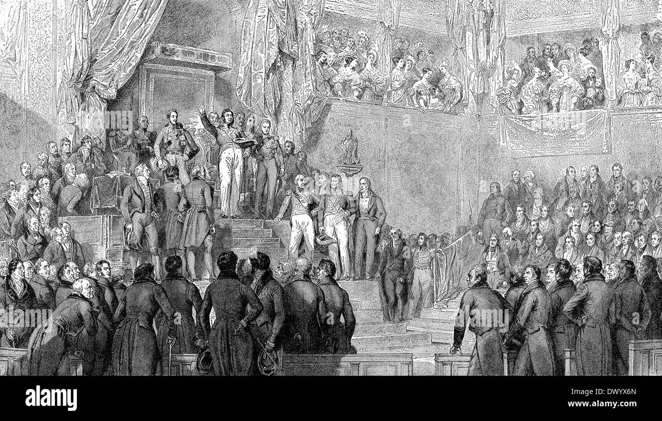 Louis-Philippe, re dei Francesi, tenendo il giuramento alla Carta costituzionale, 9 agosto 1830, Foto Stock