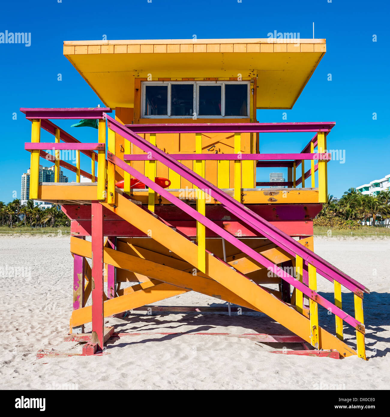 Colorata Torre bagnino a South Beach, Miami Beach, Florida, Stati Uniti d'America Foto Stock