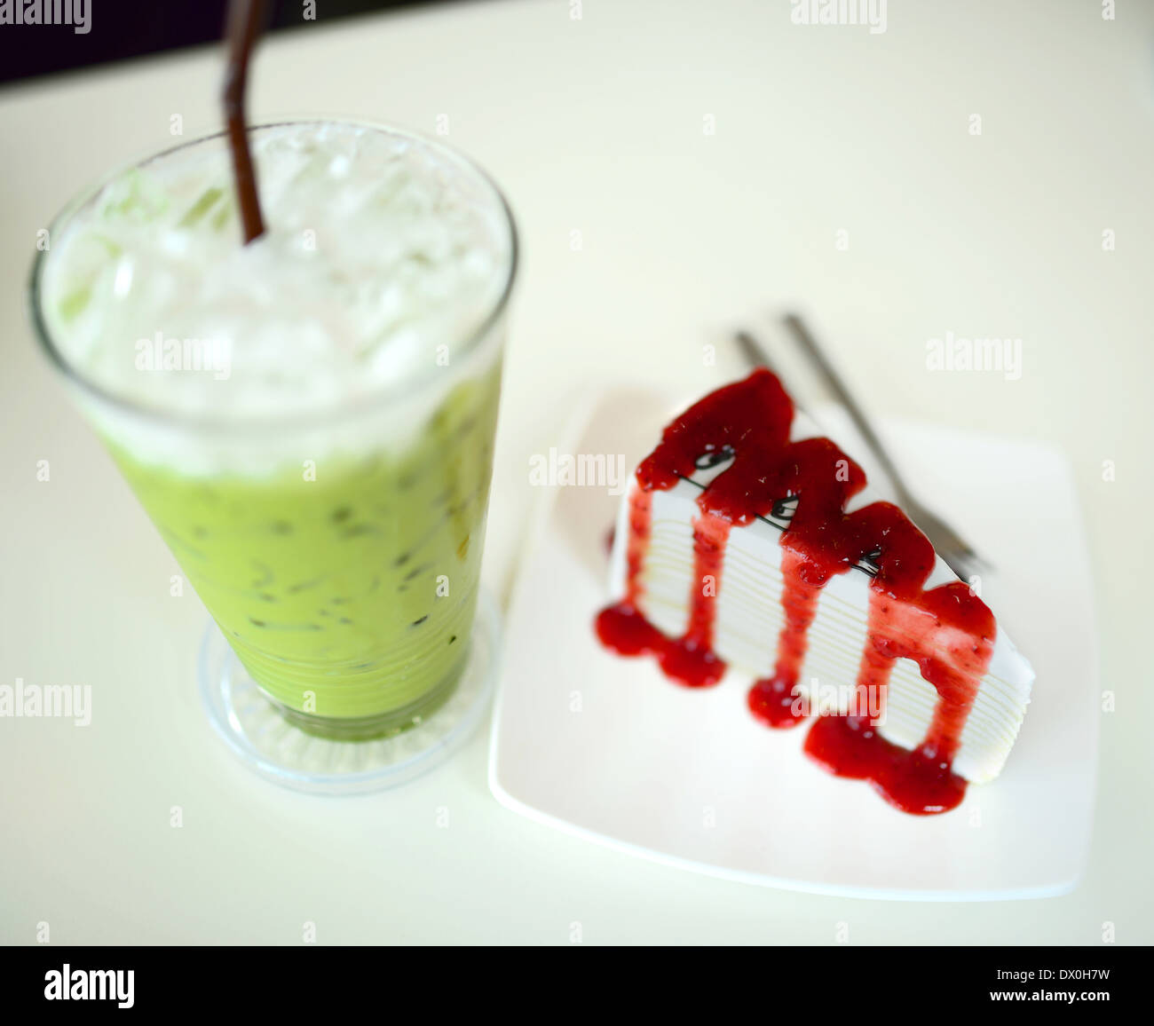 Crêpe dolci e ghiacciate di tè verde Foto Stock