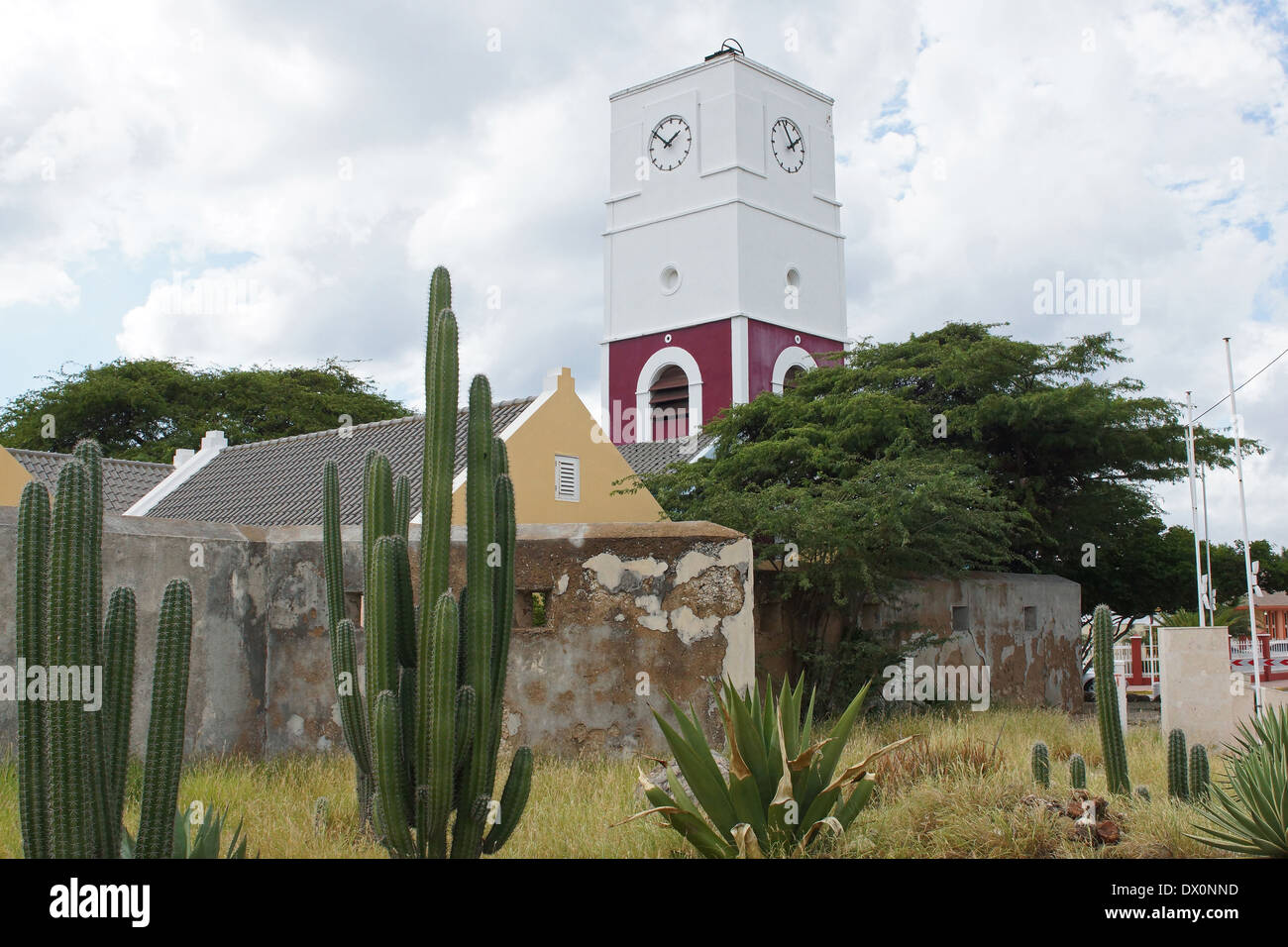 Fortezza e la torre dell orologio, Oranjestad, Aruba, Isole ABC Foto Stock