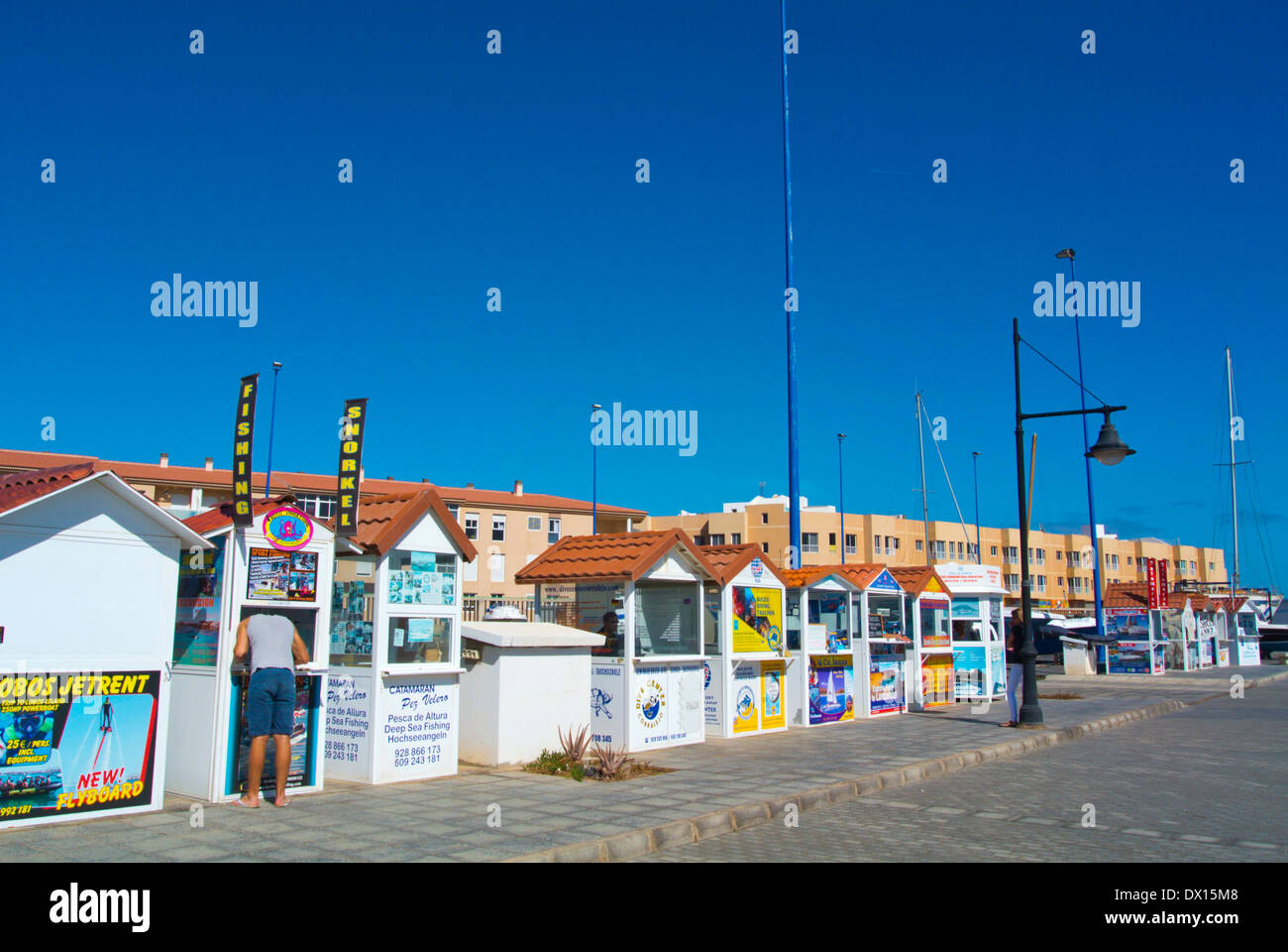 Cabine di biglietteria, Puerto de Corralejo, il Porto Corralejo, Fuerteventura, Isole Canarie, Spagna, Europa Foto Stock