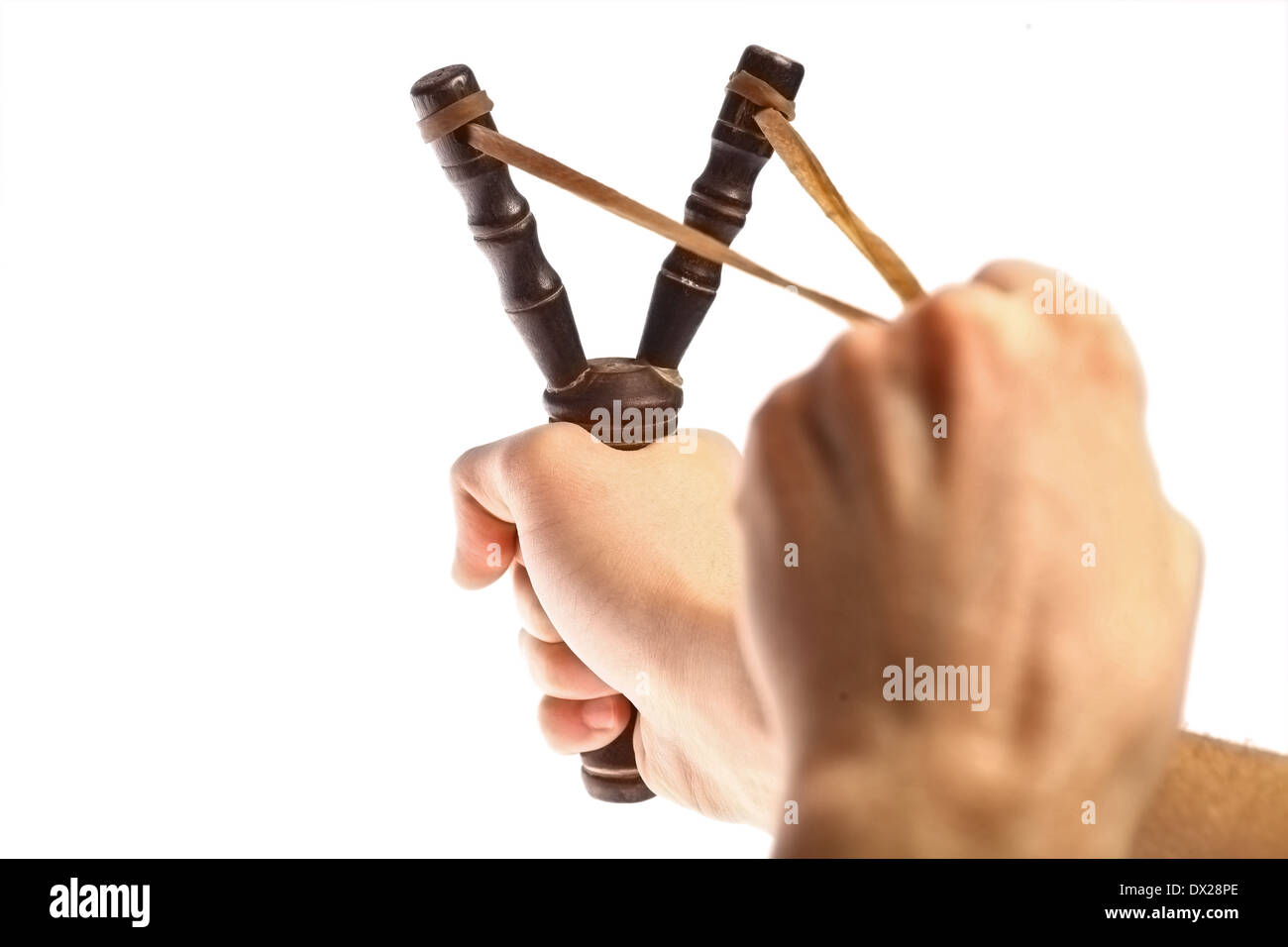 Girato a colori di un'annata slingshot, su bianco. Foto Stock