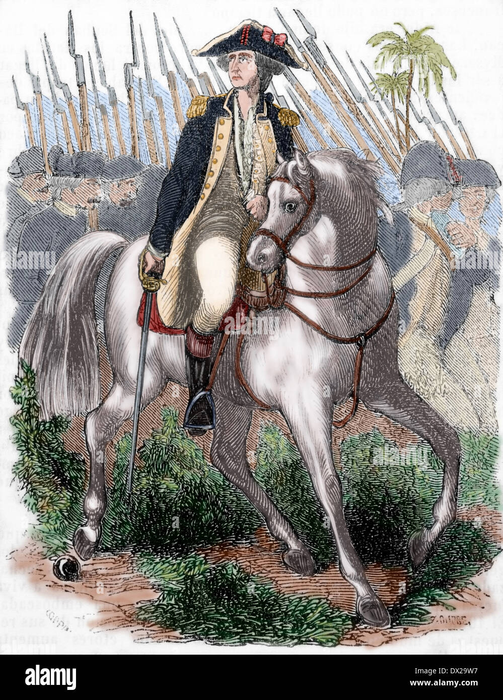 Il marchese di La Fayette (1757-1834). Il francese militare e politico. Incisione di E. Coppin. Biblioteca universale, 1851. Colorati. Foto Stock