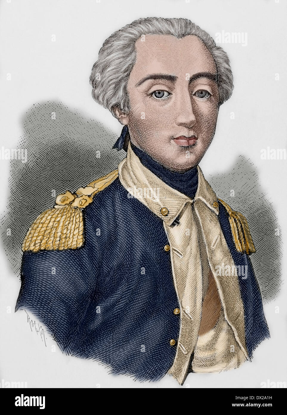 Il marchese di La Fayette (1757-1834). Il francese militare e politico. Incisione. La storia universale, 1881. Colorati. Foto Stock