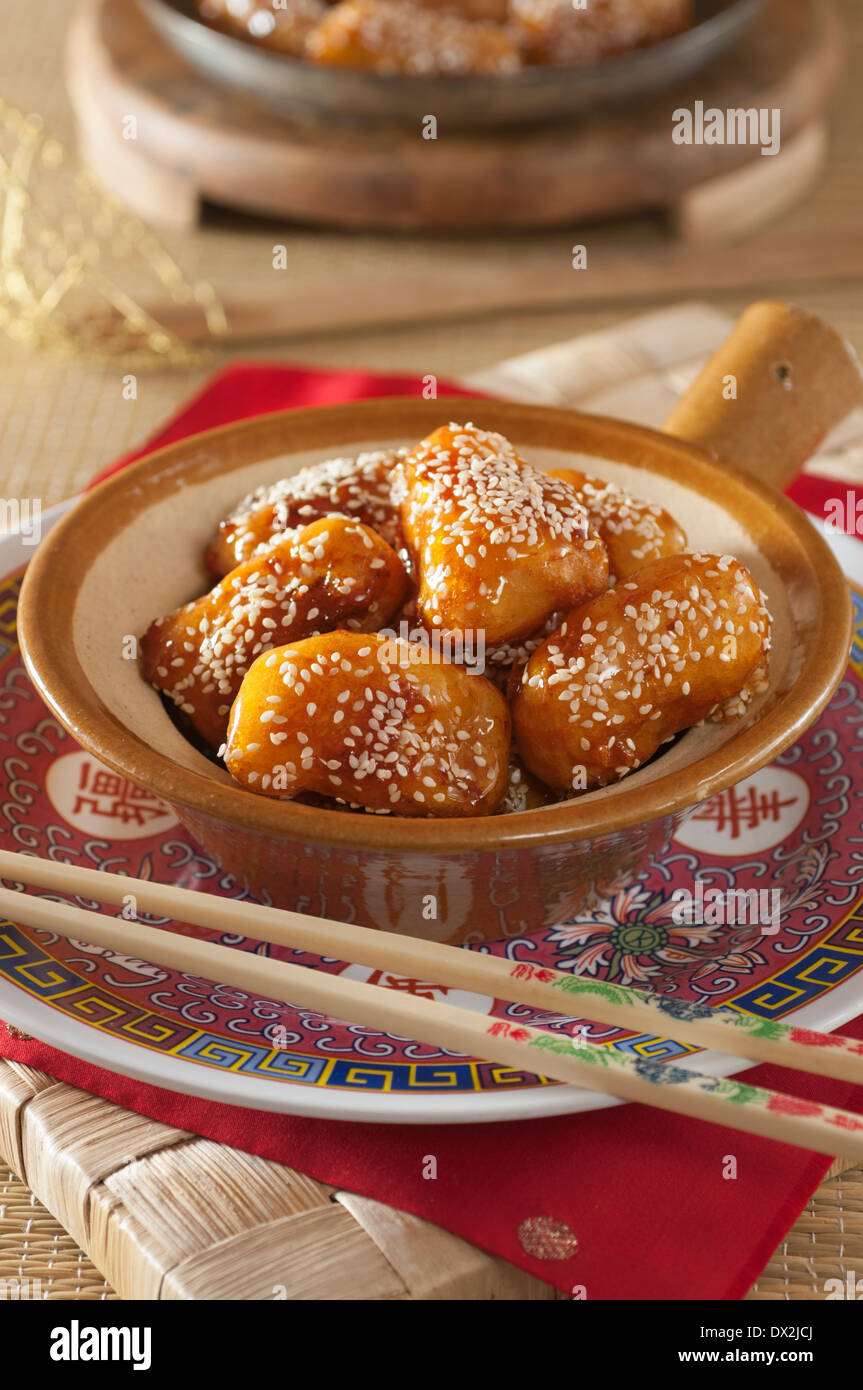 Toffee cinese frittelle di mele Foto Stock