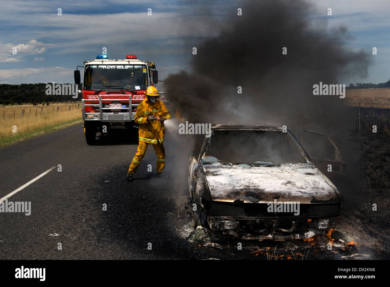 incendio auto Foto Stock