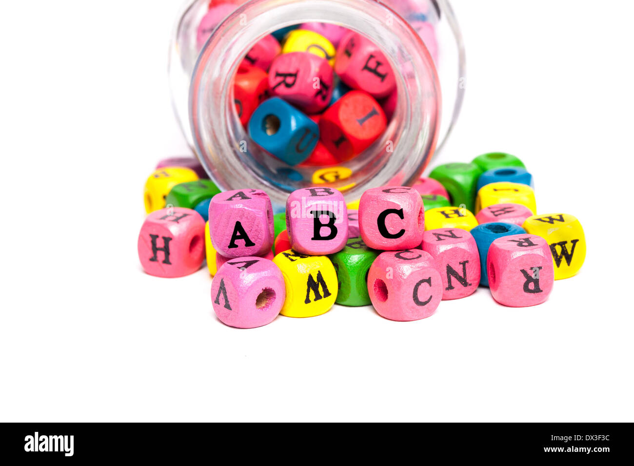 ABC Lettera di blocchi in un vaso Foto Stock