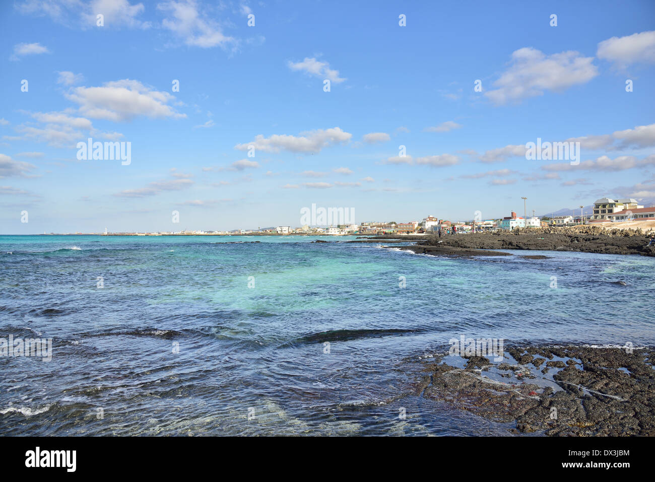 Vista da Hyeopjae spiaggia di Jeju Island, Corea Foto Stock