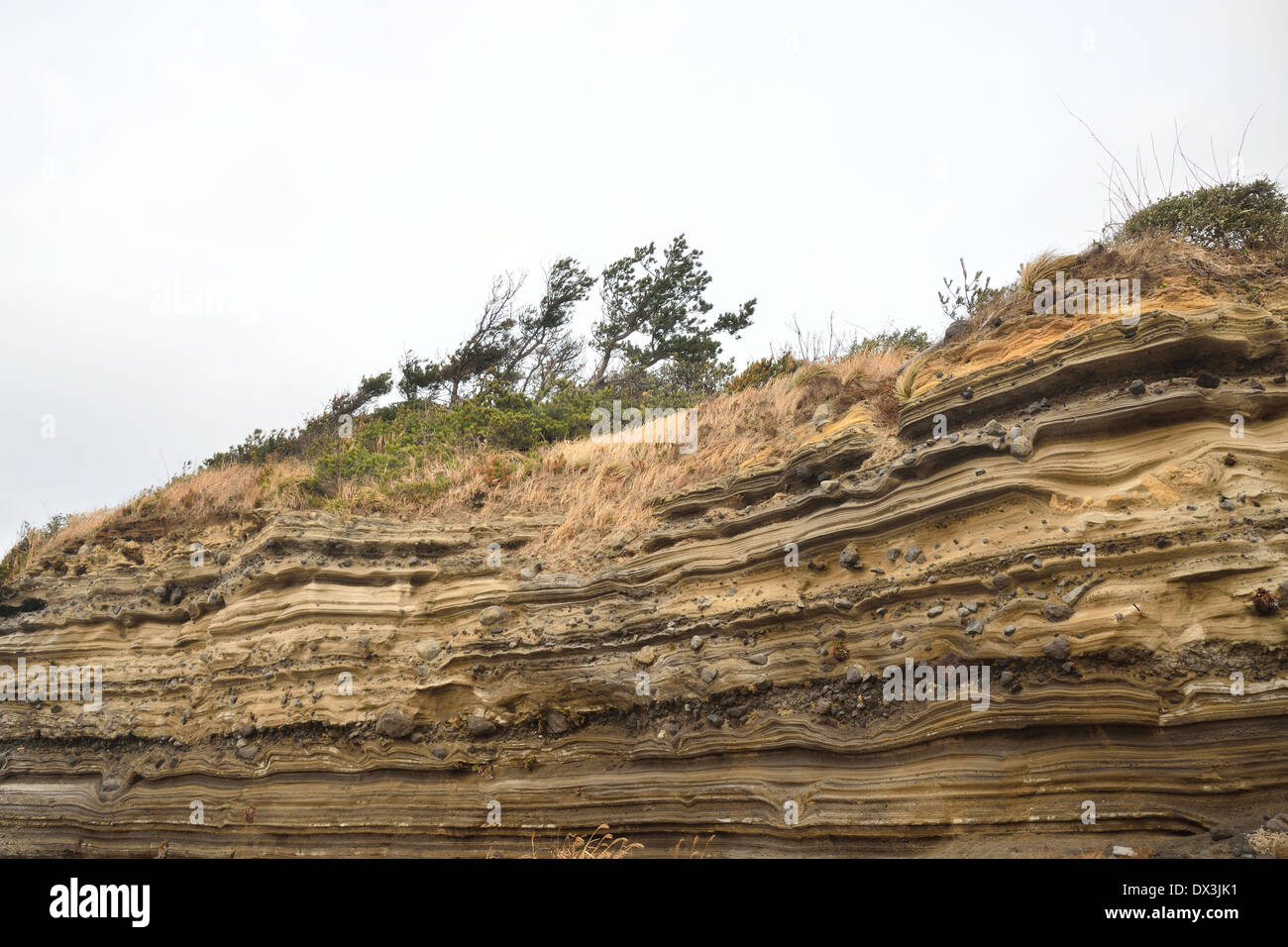 Depositional Strutture in Suwolbong volcaniclastic depositi in Jeju Island Foto Stock