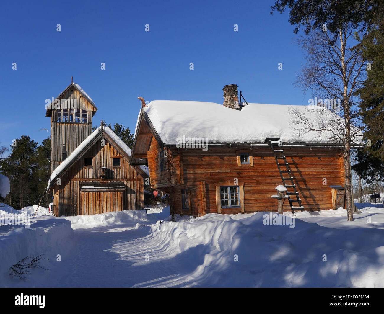 Vecchia fattoria a vittangi, Kiruna, Norrbottens län, lappland, Svezia Foto Stock