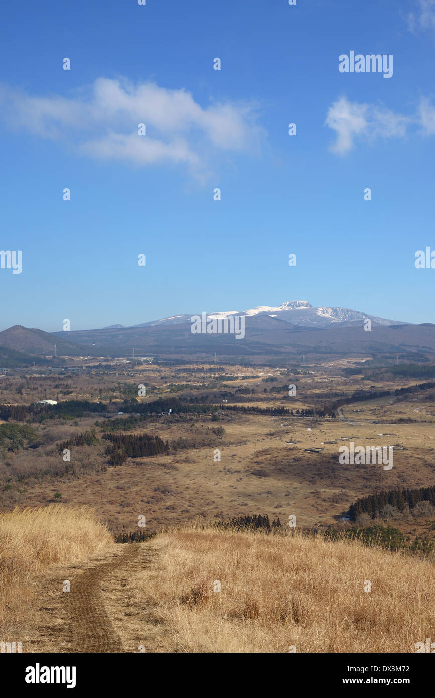 Hanla montagna, vista da SaeByeol cono vulcanico di Jeju Island Foto Stock