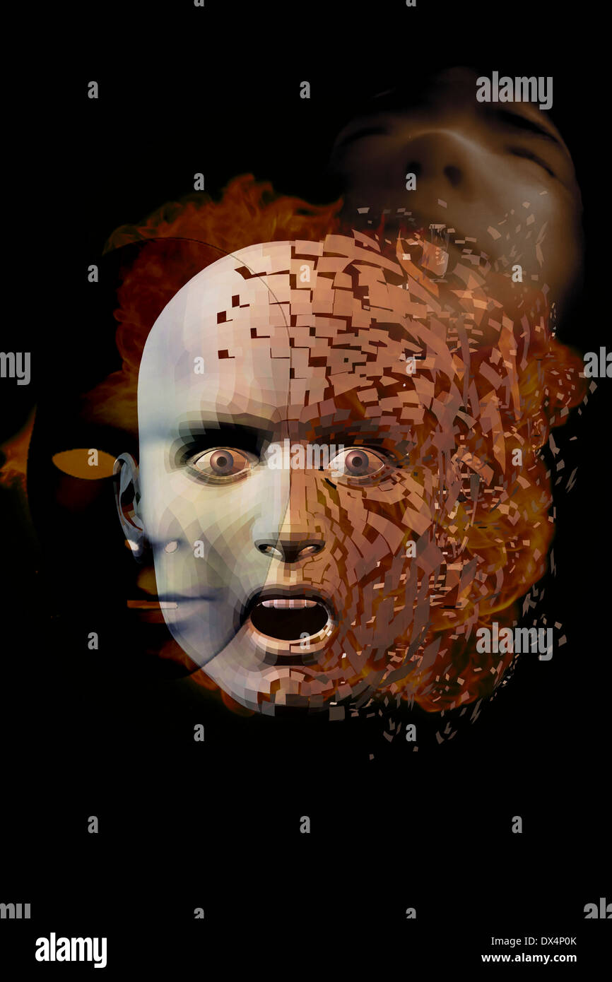 Composizione digitale di una faccia surreale Foto Stock