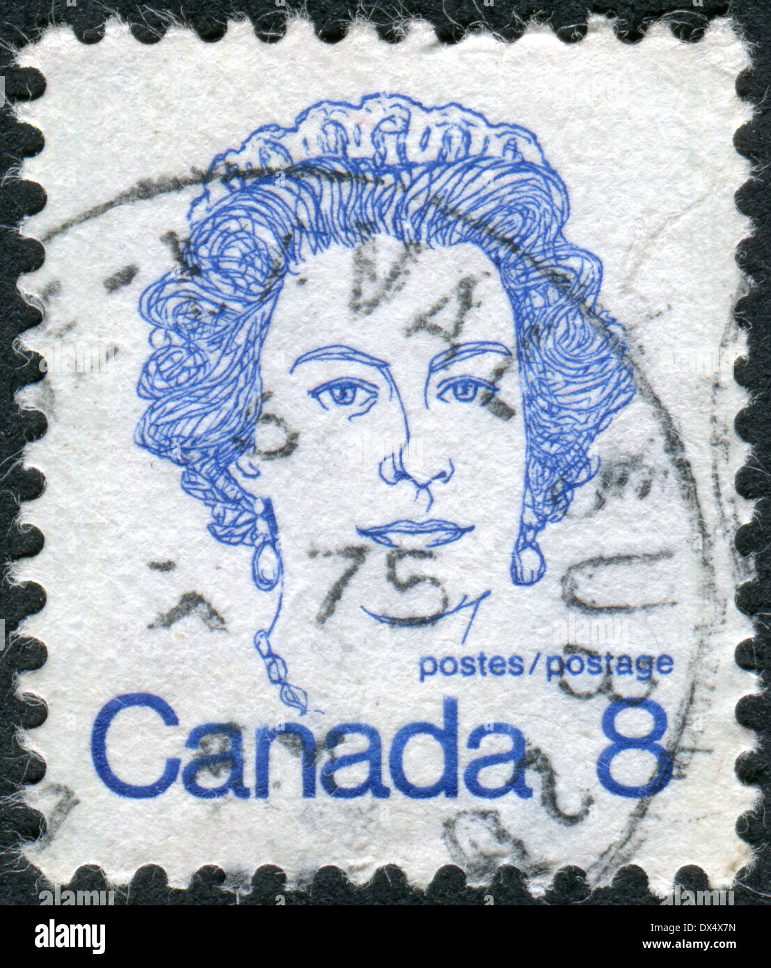 CANADA - circa 1973: francobollo stampato in Canada, mostra la regina Elisabetta II, circa 1973 Foto Stock