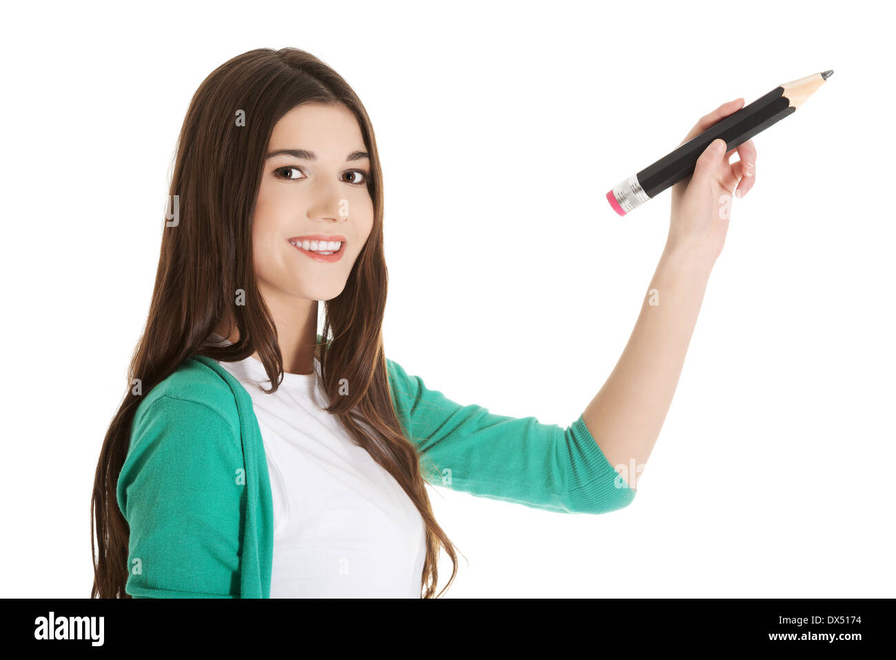 Studente donna con matita Foto Stock