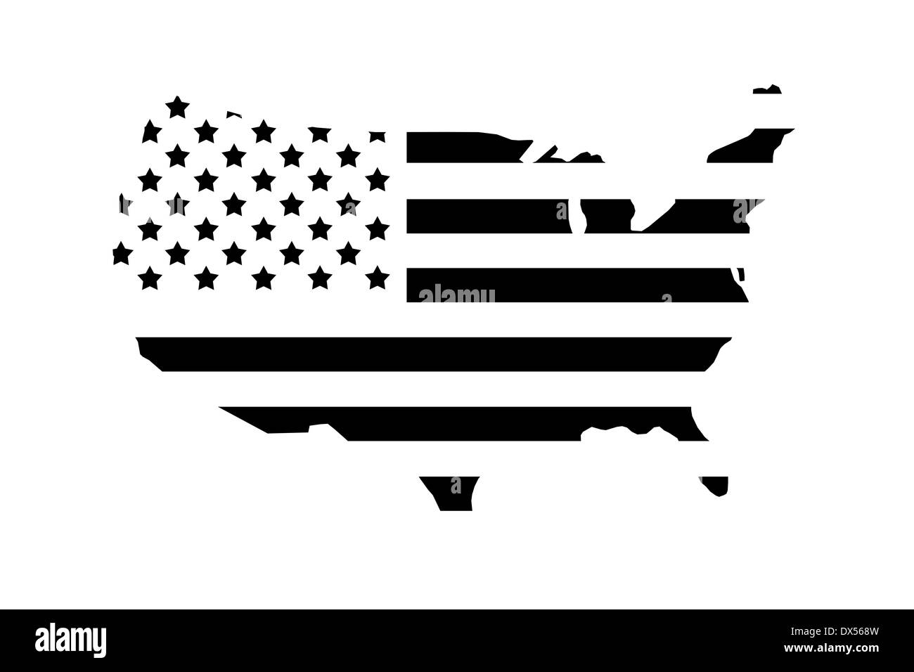 Ci nero bandiera nelle forme degli stati uniti su sfondo bianco Foto Stock