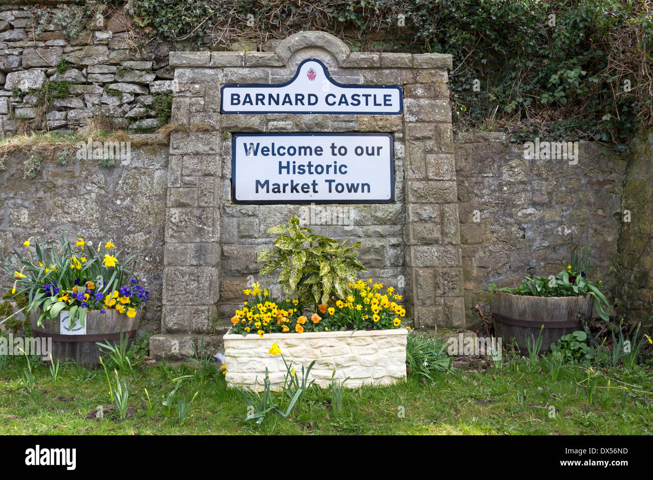Segno di benvenuto per Barnard Castle Teesdale County Durham Regno Unito Foto Stock