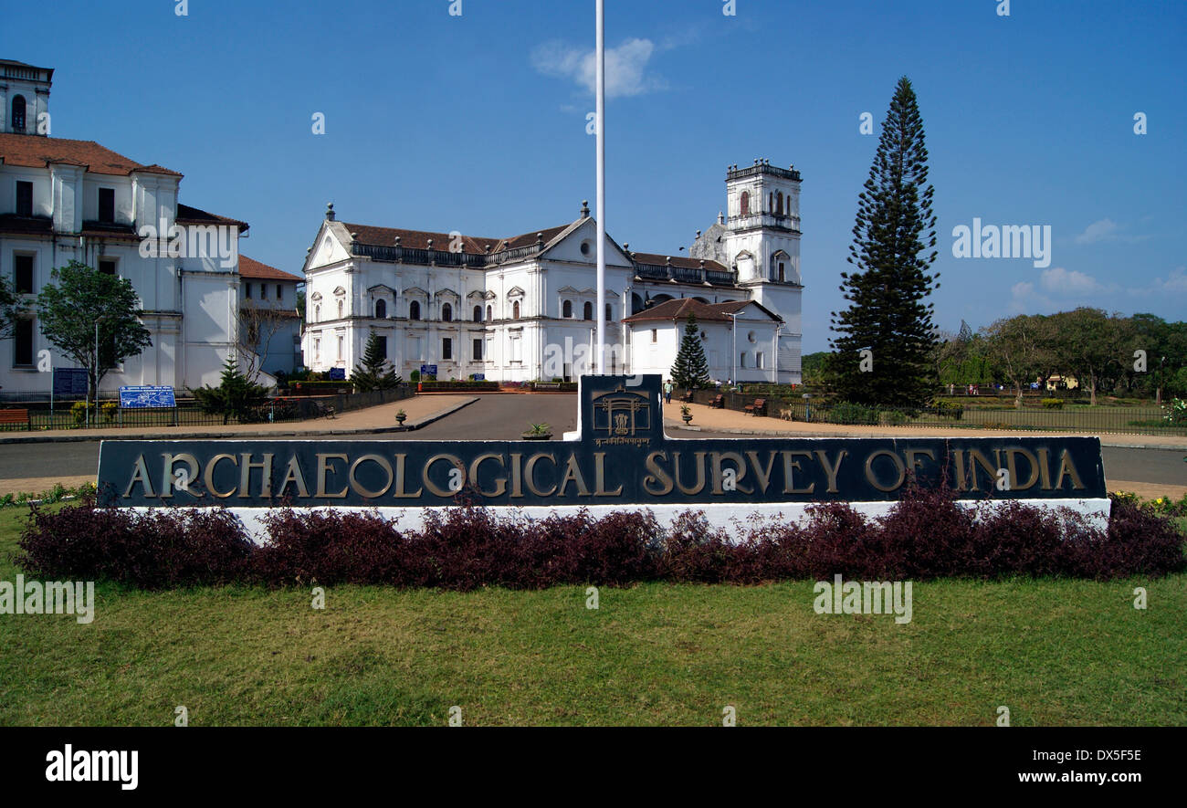 Se Cathedral Goa vecchie chiese di Goa UNESCO World Heritage Site in Goa India conservati dalla Soprintendenza Archeologica per l'India Foto Stock