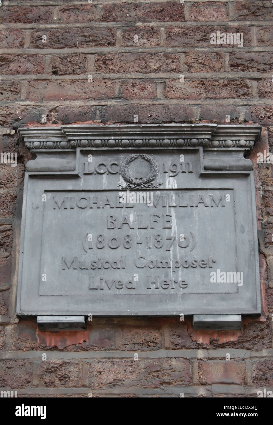 London County Council di marcatura di placca una casa del compositore Michael william balfe, Seymour Street, Londra, Inghilterra Foto Stock