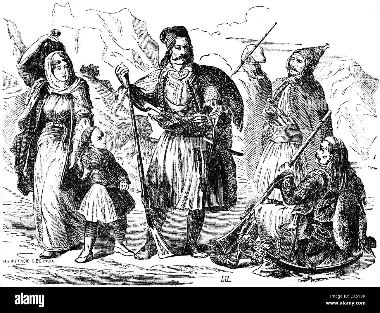 Popolo greco, illustrazione dal libro datato 1878 Foto Stock