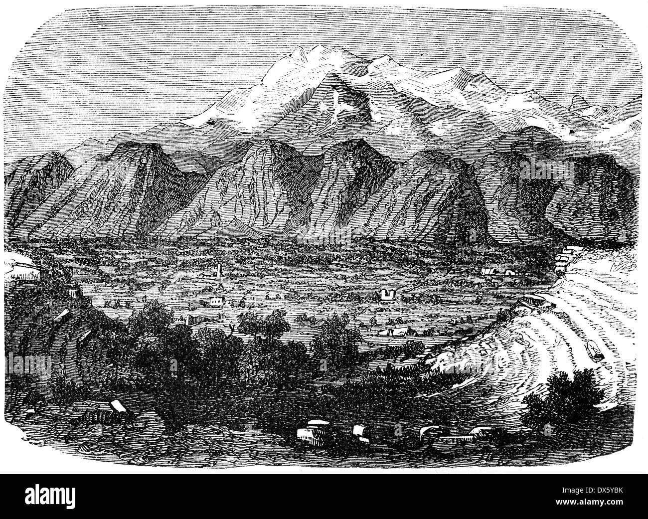 Vista del monte Taygetus e Sparta, Grecia, illustrazione dal libro datato 1878 Foto Stock