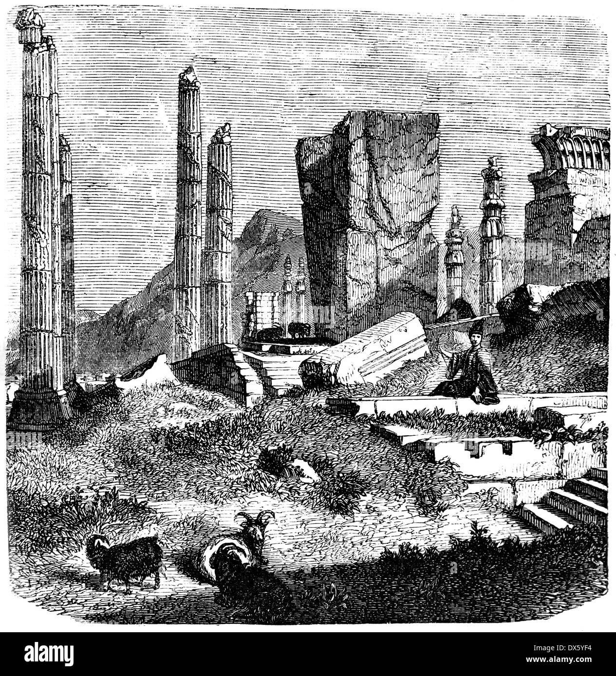 Rovine di Persepolis, illustrazione dal libro datato 1878 Foto Stock