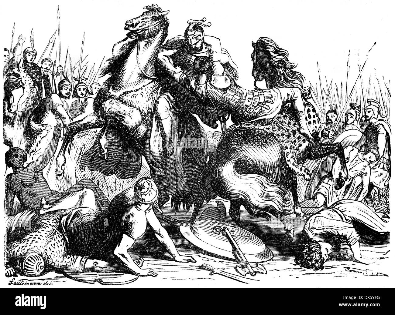 La lotta di Eumenes e neottolemo, illustrazione dal libro datato 1878 Foto Stock
