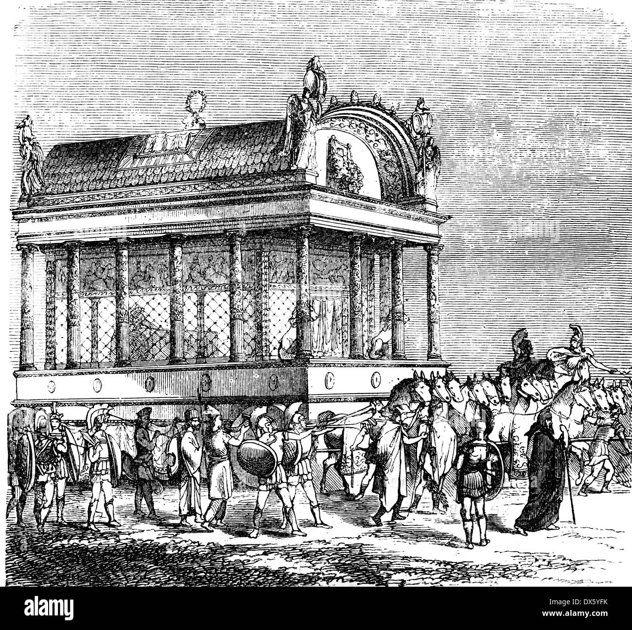 Carro funebre di Alessandro il Grande, illustrazione dal libro datato 1878 Foto Stock