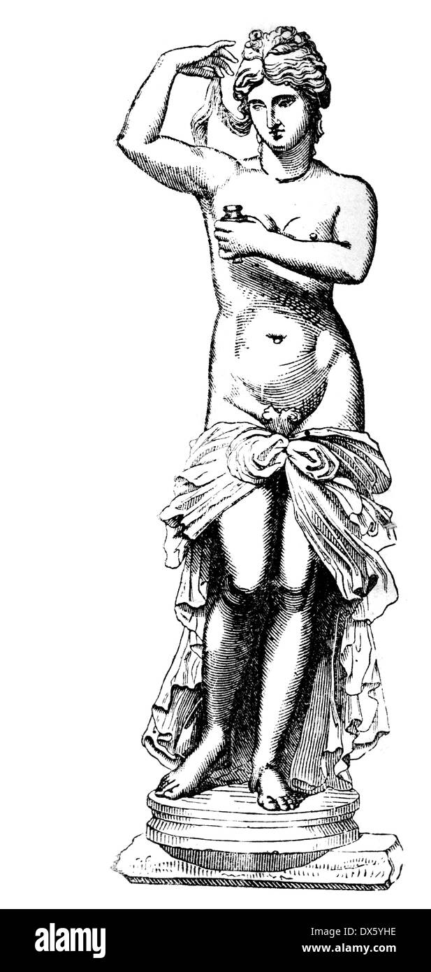 Statua di Venere Anadiomene, Museo Vaticano, illustrazione dal libro datato 1878 Foto Stock